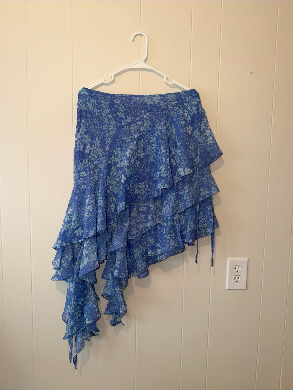 Blue Floral Ruffled Asymmetrical Women's Skirt